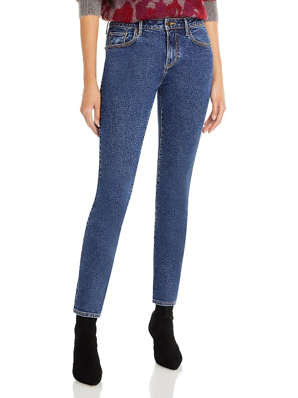 Womens Mid-Rise Medium Wash Straight Leg Jeans