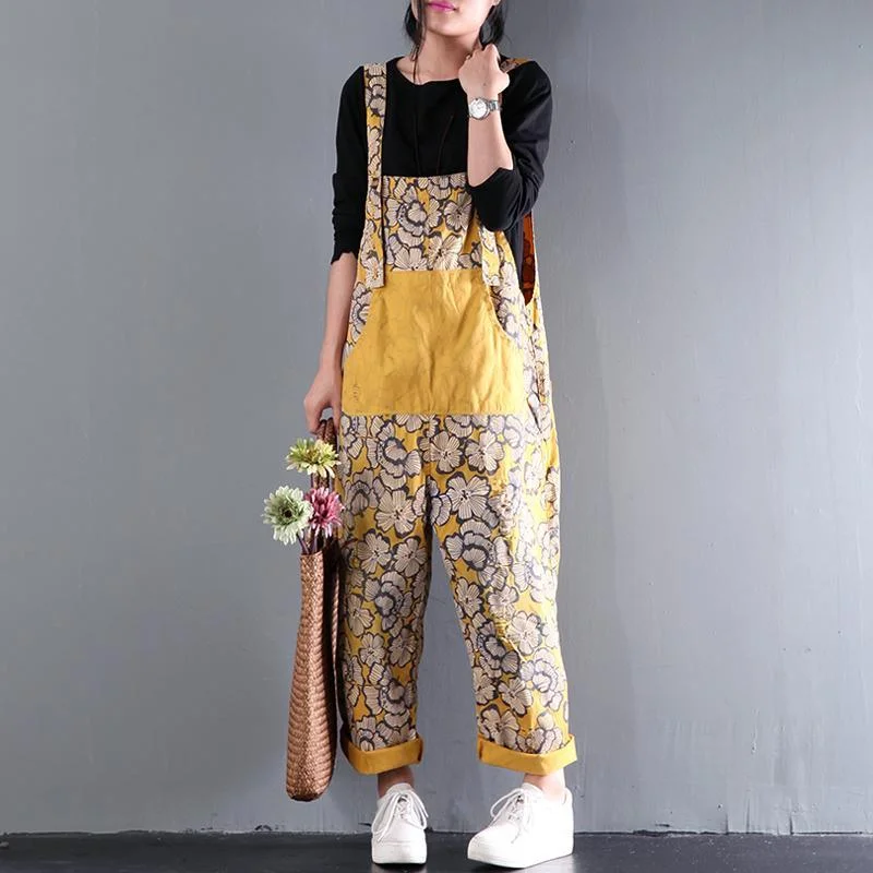 yellow summer cotton trousers women oversize stylish carpenter pants