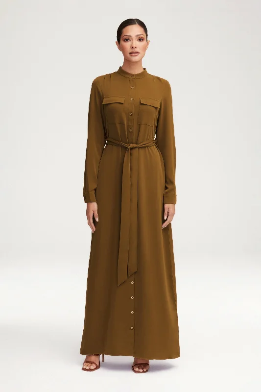 Olivia Button Down Utility Maxi Dress - Khaki Green