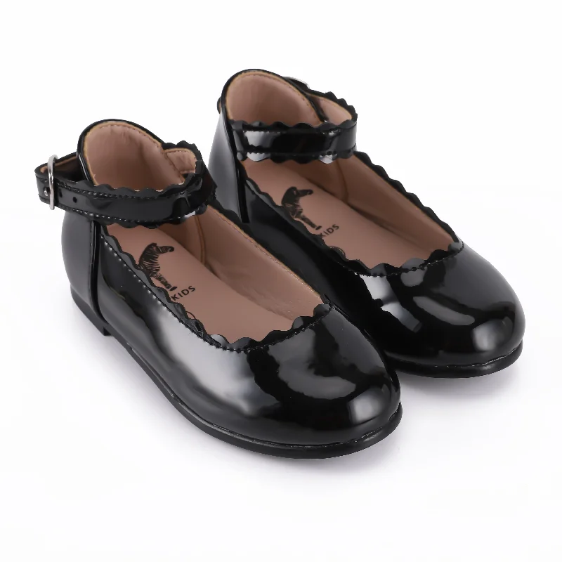 Zeebra Kids Patent Scalloped Mary Janes - Black